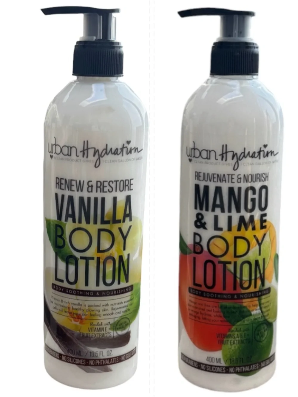 Urban Hydration Body Lotion Vanilla & Mango Lime Rejuvenate Nourish NEW 2 Pc Set